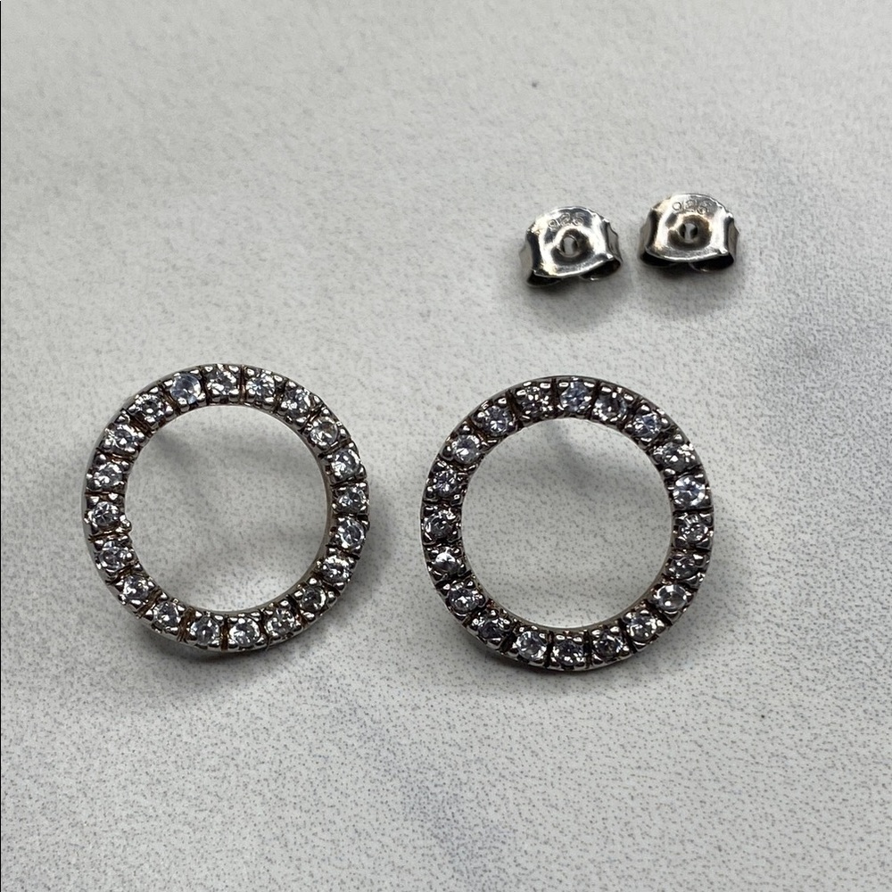 Sterling‎ Silver Full Circle Crystal Stud Earrings 925